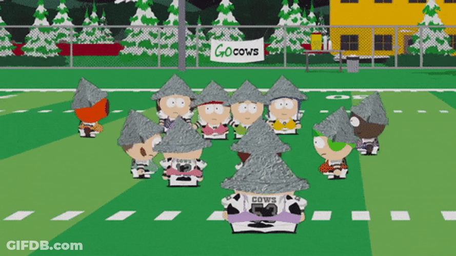 Southpark Kids Meet Wearing Tin Foil Hats GIF