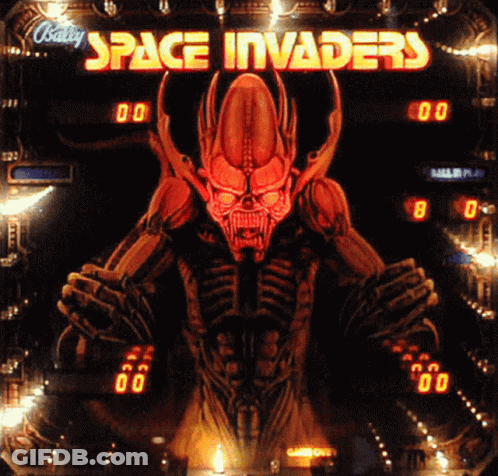 Space Invaders Pinball Machine With Red Alien GIF