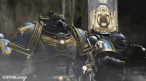 Space Marines Standing Next To Supreme Kings Sign GIF