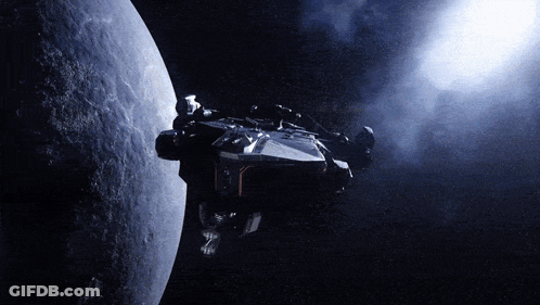 Space Ship Flying Near Moon GIF