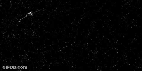 Space Ship Flying Through Dark Space With Stars GIF