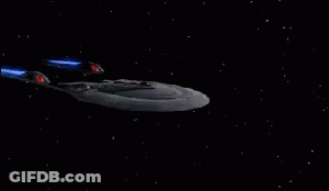 Space Ship Flying Through Dark Space With Stars GIF