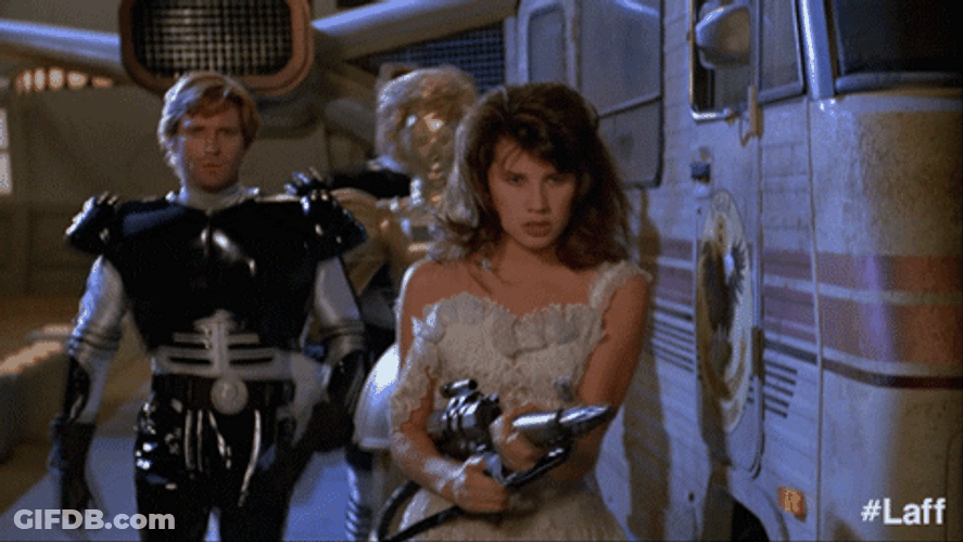 Spaceballs Princess Vespa Pointing Gun Blow GIF