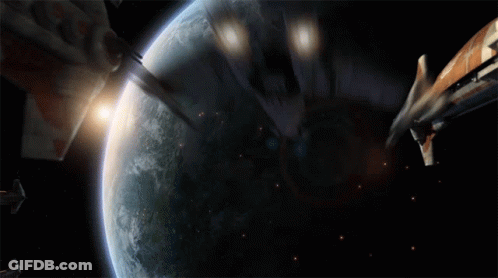 Spaceship Flying Over Earth GIF