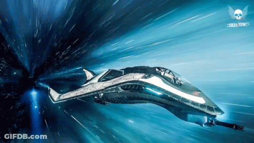Spaceship Flying Through Black Hole With Skull And Wings GIF