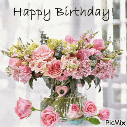 Sparkling Birthday Flowers Pink Roses GIF