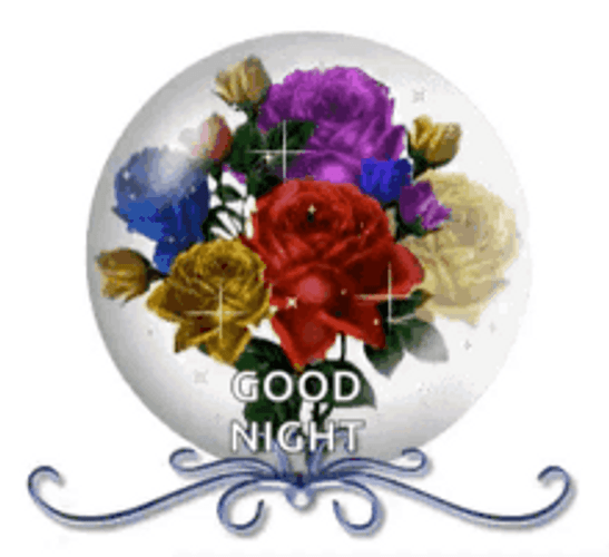 Sparkling Colorful Roses Inside Glass Good Night GIF