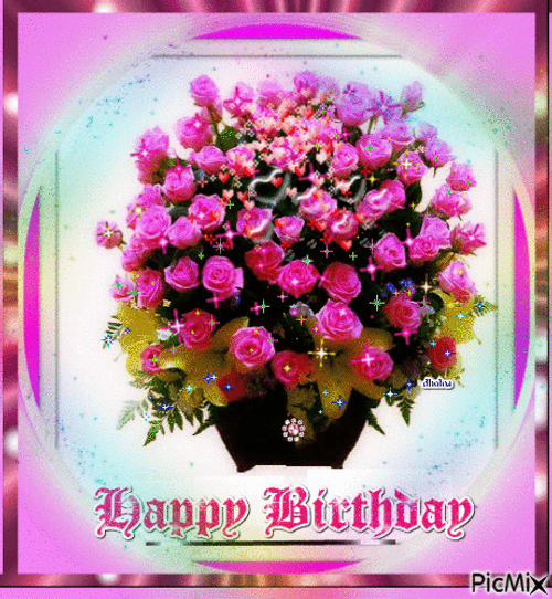 Sparkling Pink Birthday Flowers Roses GIF