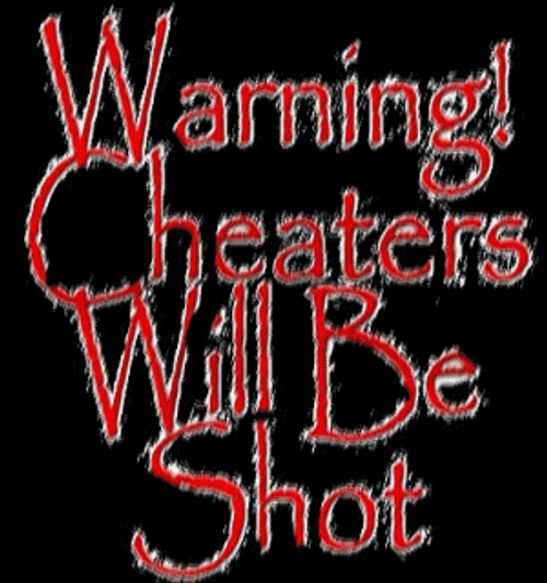Sparkling Red Warning Cheaters Will Be Shot GIF