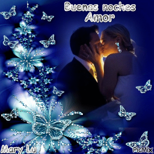 Sparkly Butterfly Newlyweds Kiss Buenas Noches Amor GIF