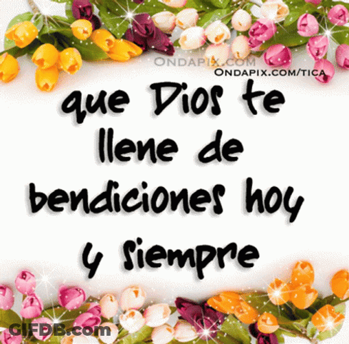 Sparkly Flowers Bendiciones Letter Card GIF