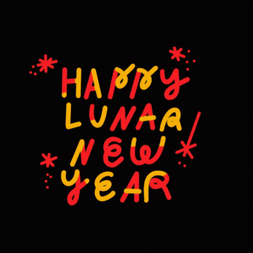 Sparkly Happy Lunar New Year In Black Background GIF
