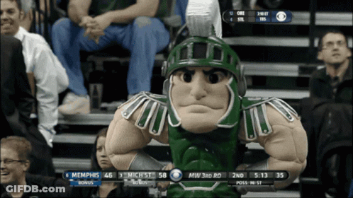 Spartan Mascot In Stands During Memphis Vs Michigan State Game GIF