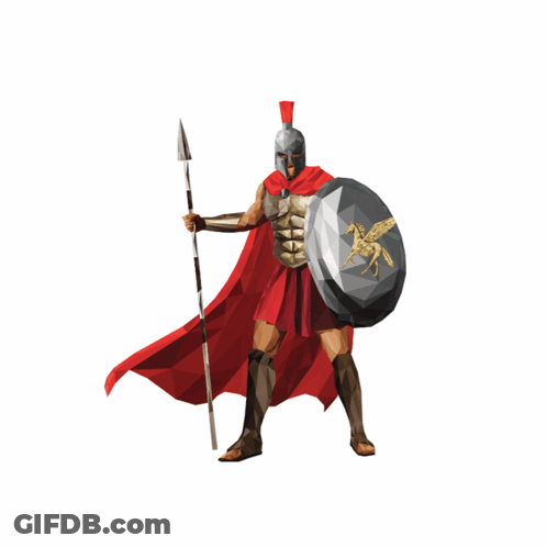 Spartan With Spear And Shield With Horse GIF