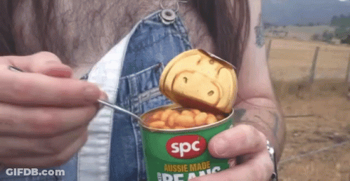 SPC Aussie Made Beans Can Opened With Spoon GIF