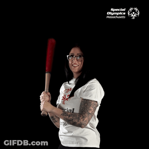 Special Olympics Cute Softball Girl Holding Bat GIF
