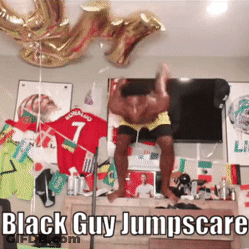 Sped Up Leap Black Guy Jumpscare GIF