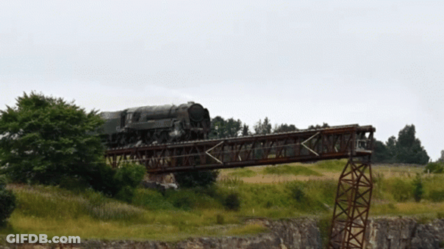 Speedy Train Crash Falling Off Cliff GIF