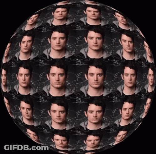 Sphere With Many Faces Of A Man GIF