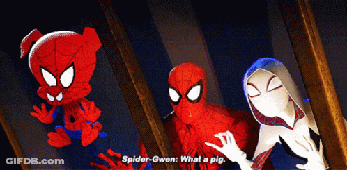 Spider-Gwen Says What A Pig In A Cartoon GIF