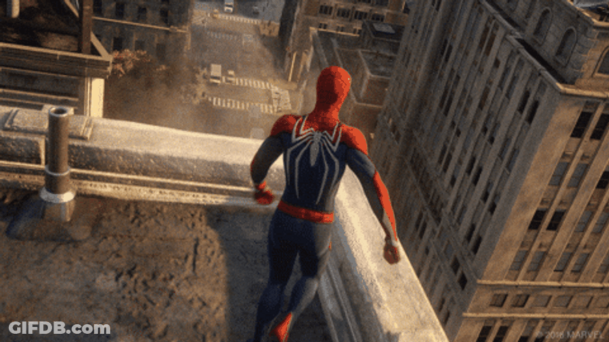Spider Man 2099 Moonsault At Top Of Building GIF
