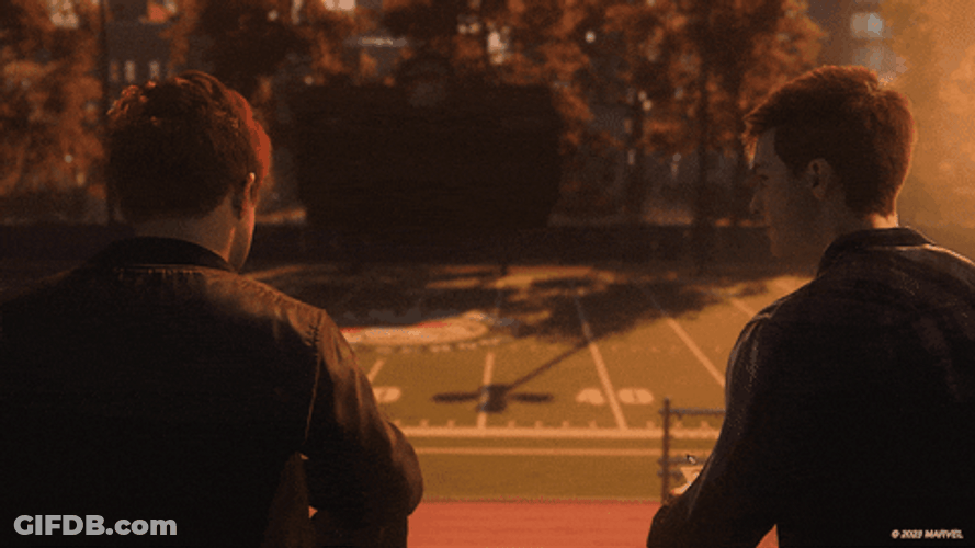 Spider Man 2099 Peter Parker And Harry Osbourne Talking GIF