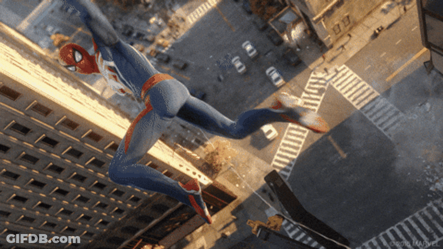 Spider Man 2099 Swinging On Building GIF