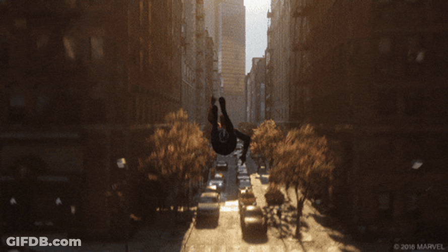 Spider Man 2099 Swinging Through The City GIF