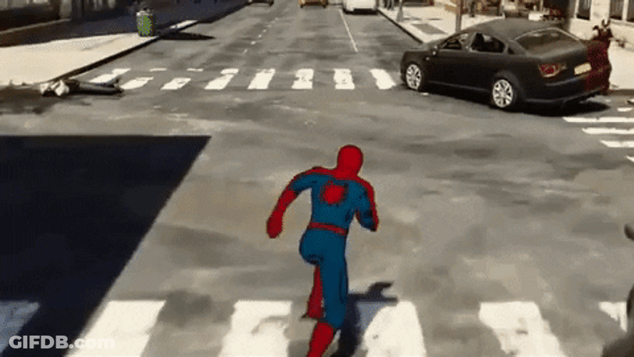 Spider Man 2099 Swings Then Kicks Enemy GIF