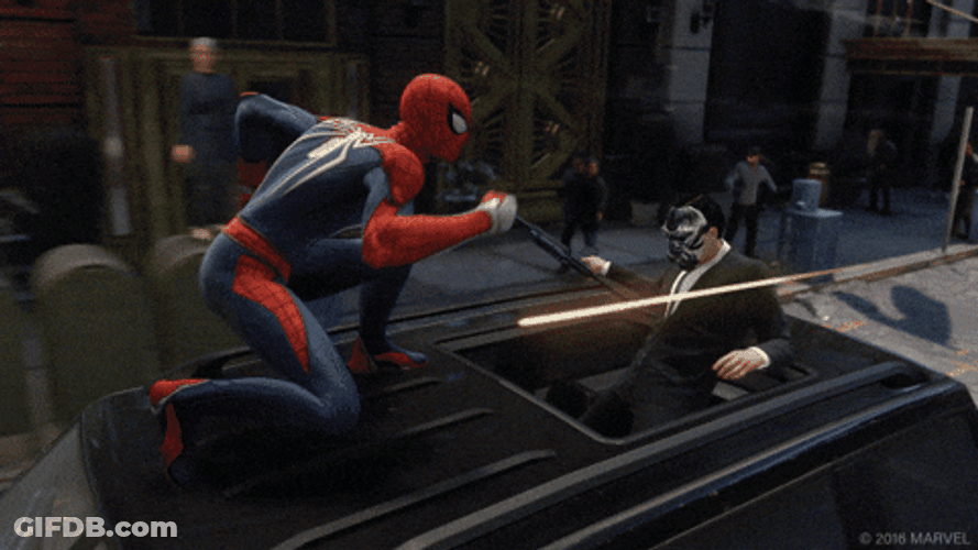 Spider Man 2099 Tying Enemy On Car GIF