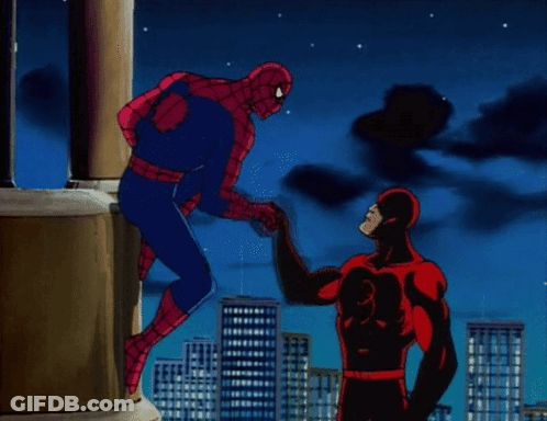 Spider-Man And Daredevil Shaking Hands GIF