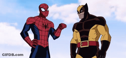 Spider-Man And Wolverine Shaking Hands GIF
