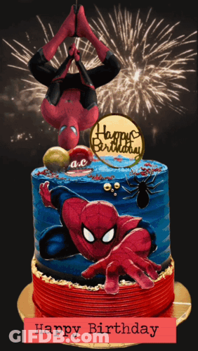 Spider-Man Cake With Happy Birthday GIF