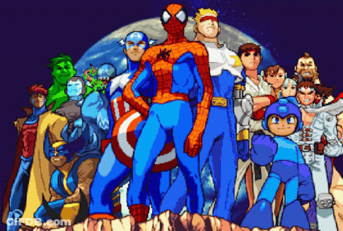 Spider-Man Captain America Mega Man Cartoon Group GIF