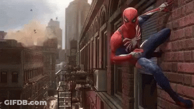 Spider-Man Climbing Brick Building In Video Game GIF