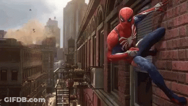 Spider-Man Climbing Brick Building In Video Game GIF