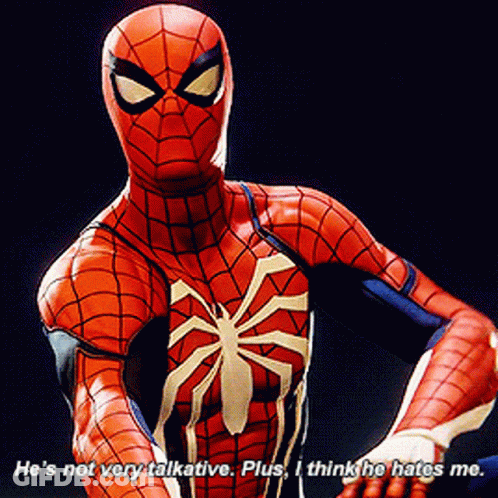 Spider-Man Close Up He's Not Very Talkative Plus I Think He Hates Me GIF