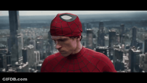 Spider-Man Costume In Front Of City Skyline GIF