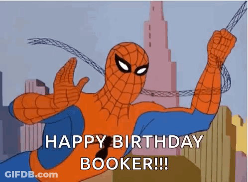 Spider-Man Flying Happy Birthday Booker GIF