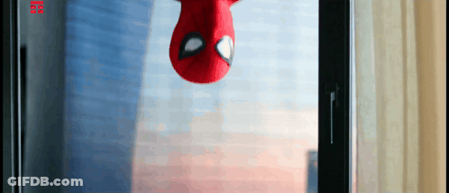Spider Man Head Hanging From Window GIF