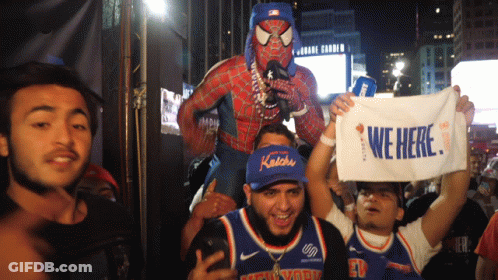 Spider-Man Holding We Here Sign GIF