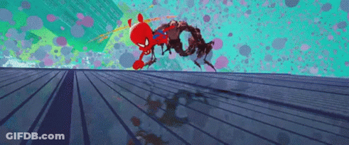 Spider-Man Is Flying Through The Air While Fighting A Giant Spider . GIF