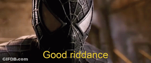 Spider-Man Mask Saying Good Riddance GIF