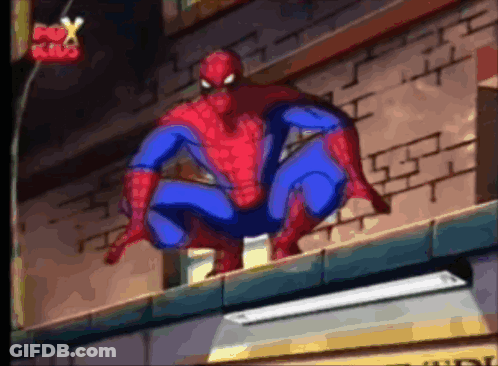 Spider-Man On Ledge With Fox Kids Logo GIF