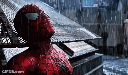 Spider Man Standing In Rain Looking Up GIF