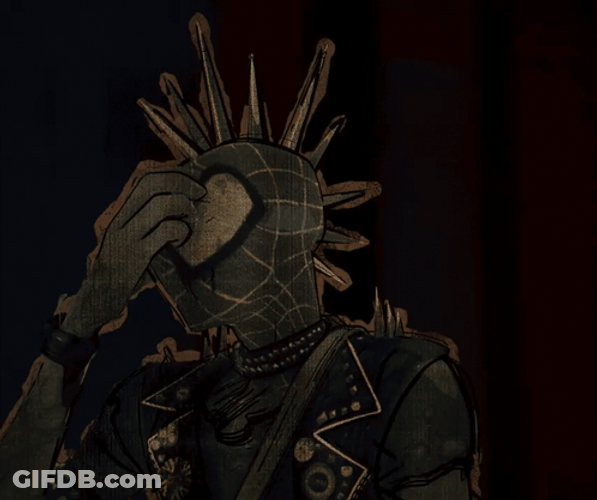 Spider Punk Removes Mask GIF
