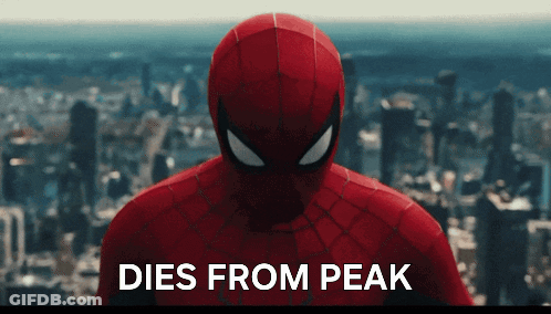Spiderman Close Up Saying Dies From Peak GIF