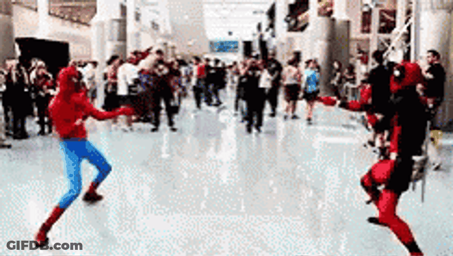 Spiderman Cosplayer Funny Dance GIF