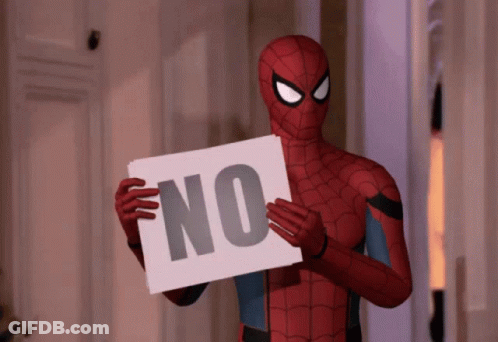 Spiderman Costume Holding No Sign GIF