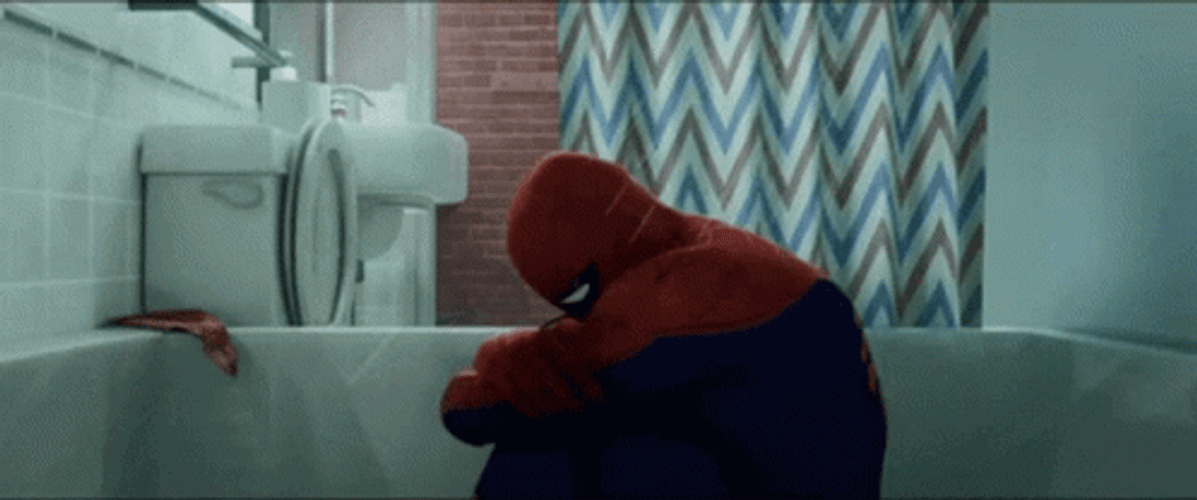 Spiderman Crying In The Bathroom GIF
